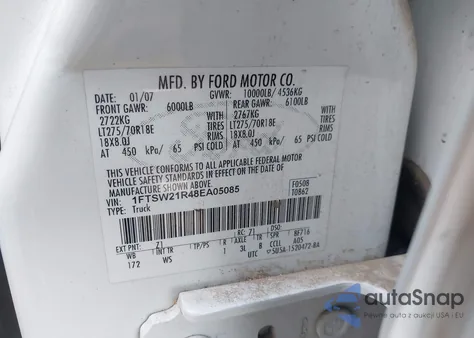 2008 Ford F-250 Xlt z USA, uszkodzony, nr VIN 1FTSW21R48EA05085